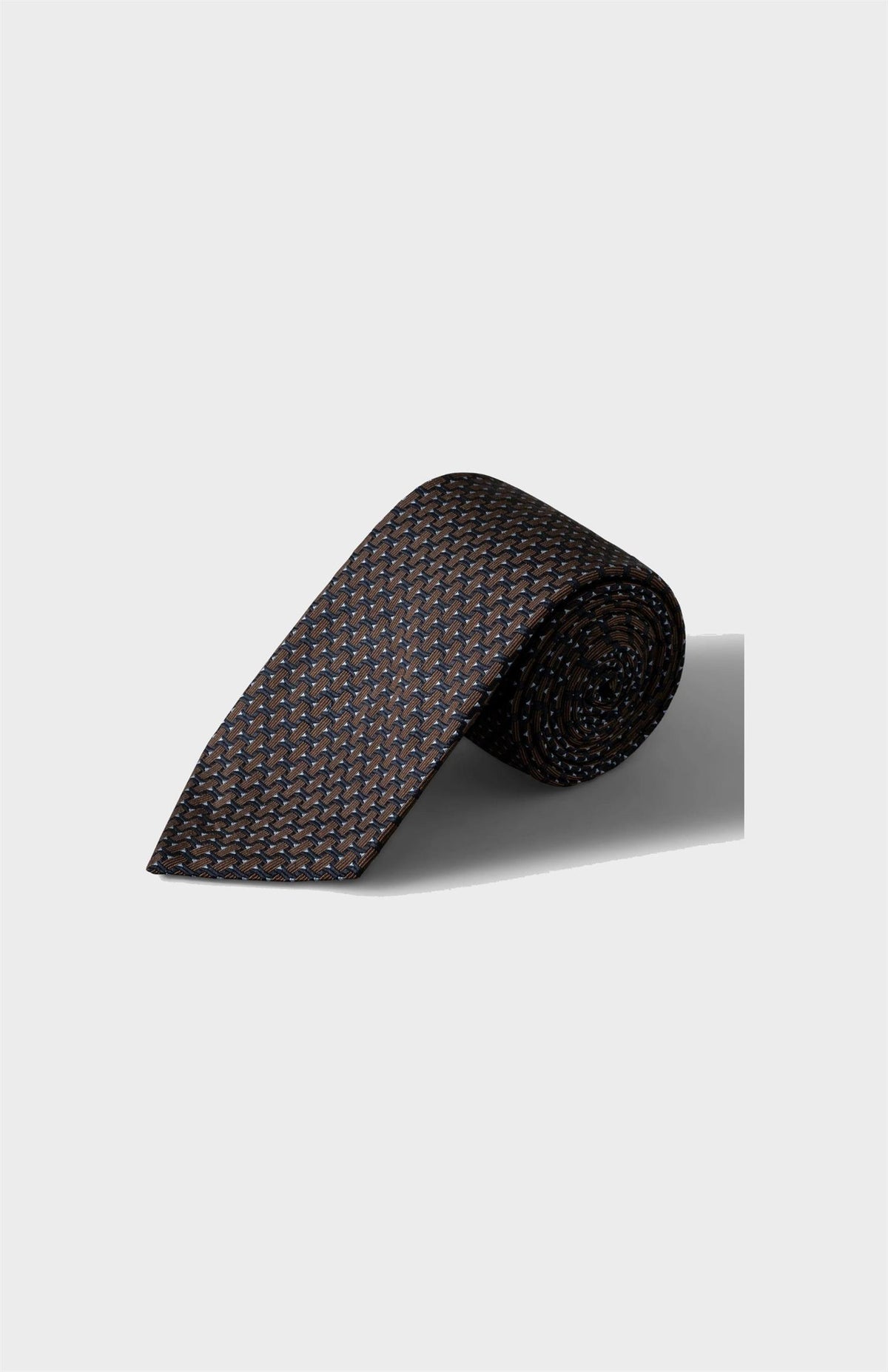 Brown Geometric Woven Silk Tie