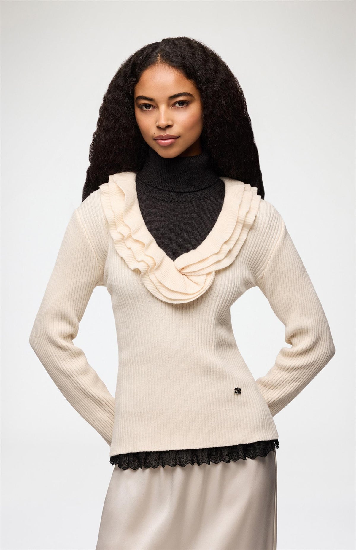 Ribbed Merino Frill Top