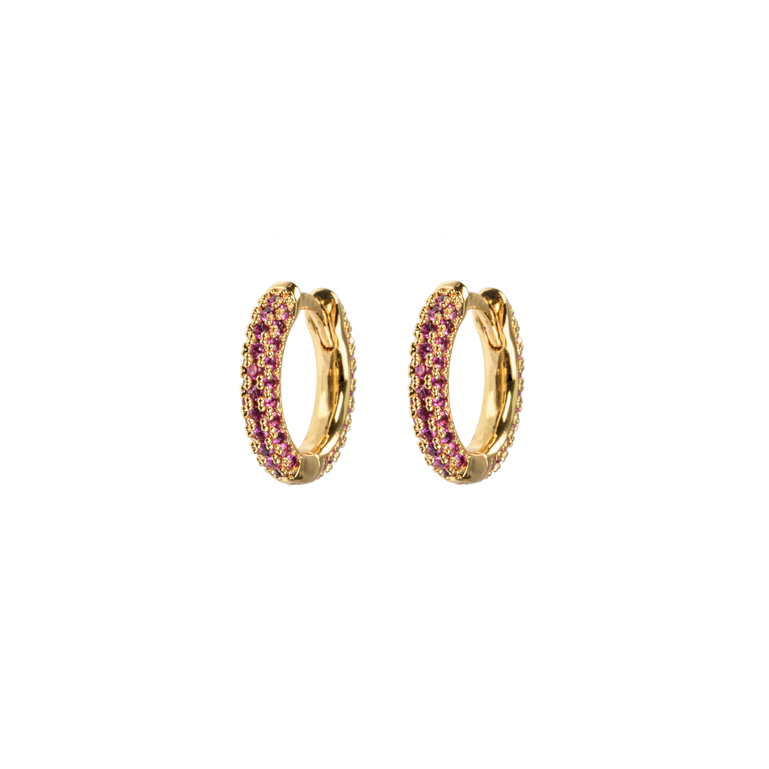 Emilia Small Stone Covered Hoops Cerise