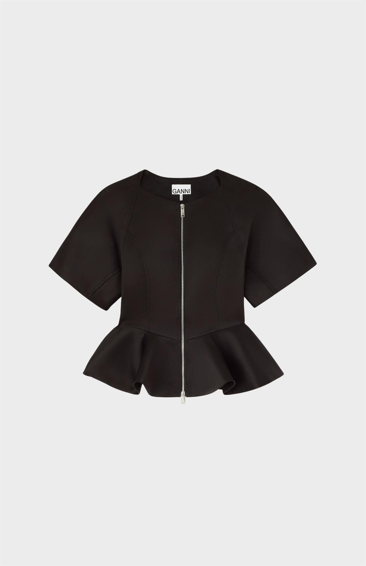Duchesse Satin Peplum Zip Blouse