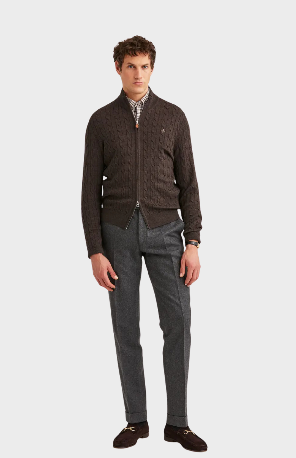 Merino Cable Zip Cardigan
