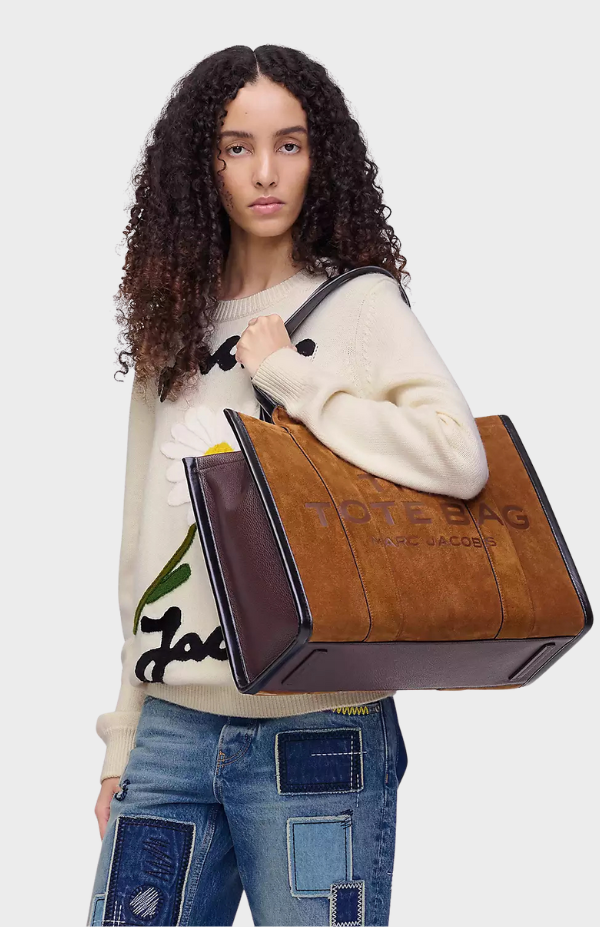 The Large Tote Suede Leather Blocked Copper