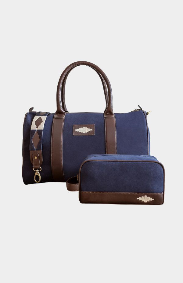 Hombre Washbag - Brown Leather/Navy Canvas