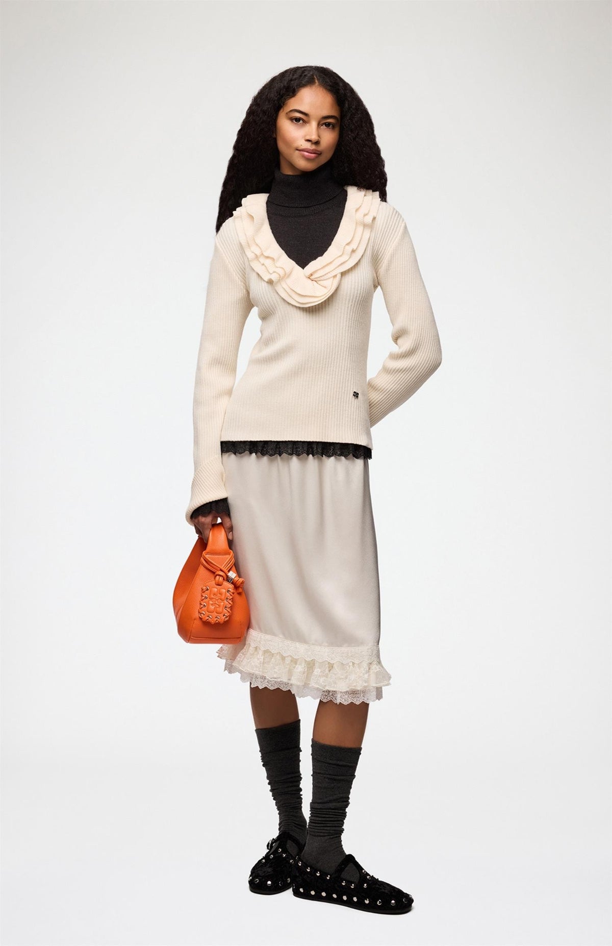Ribbed Merino Frill Top