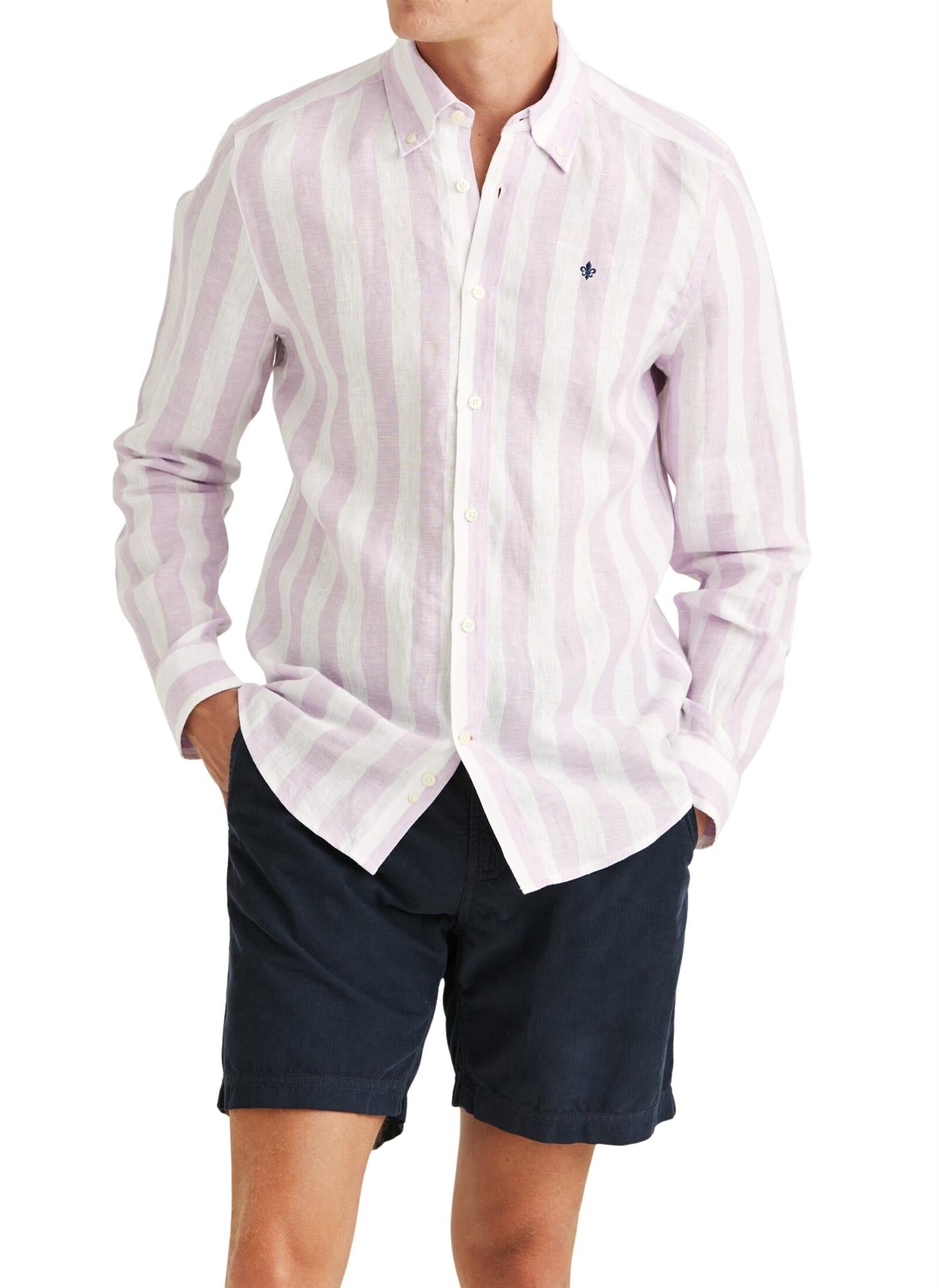 Douglas Linen Stripe Shirt-Classic Fit