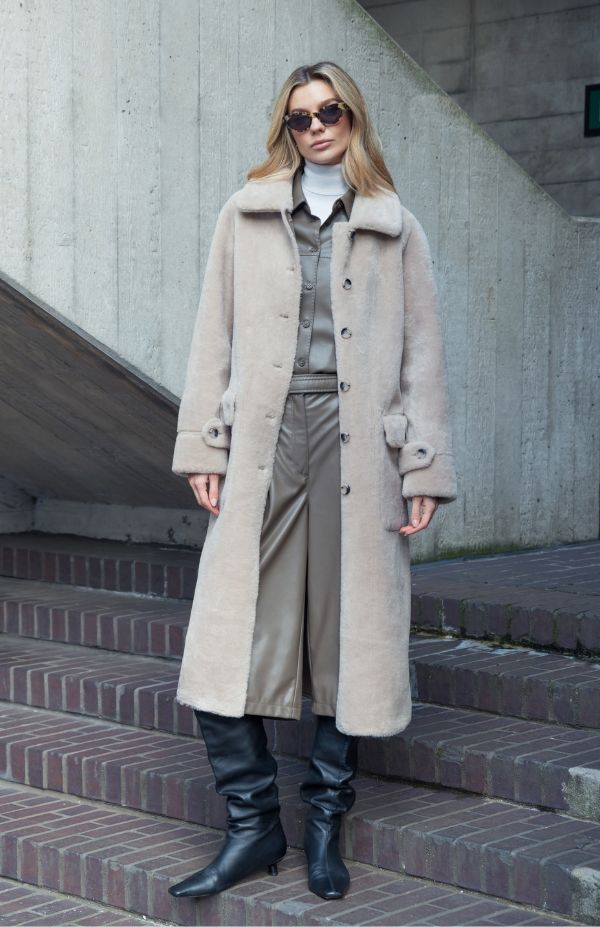 Suedette Bonded Fur Long Coat