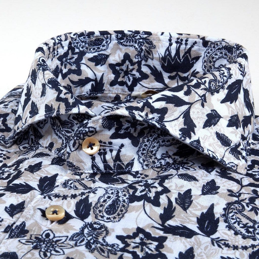 Flower Print Linnen Shirt Slim