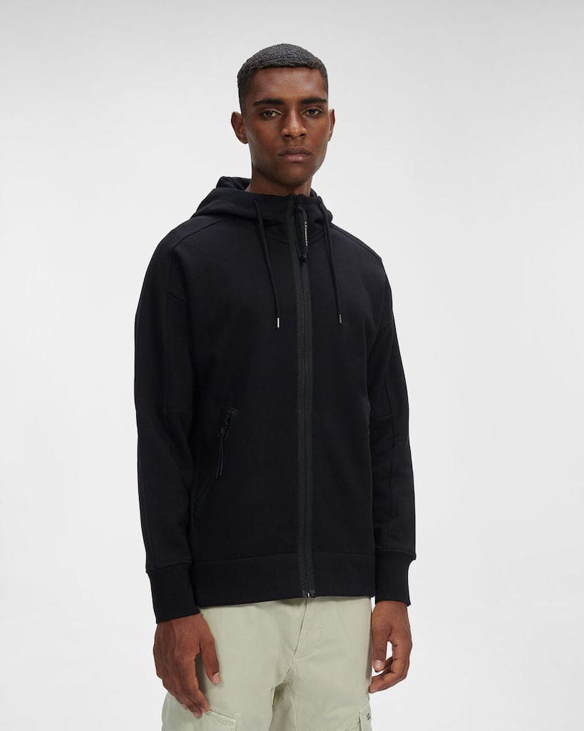 Diagonal Raised Fleece Goggle Zipped Hooodie