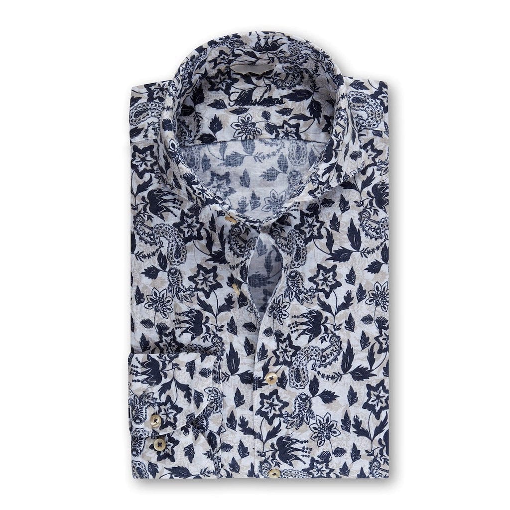 Flower Print Linnen Shirt Slim