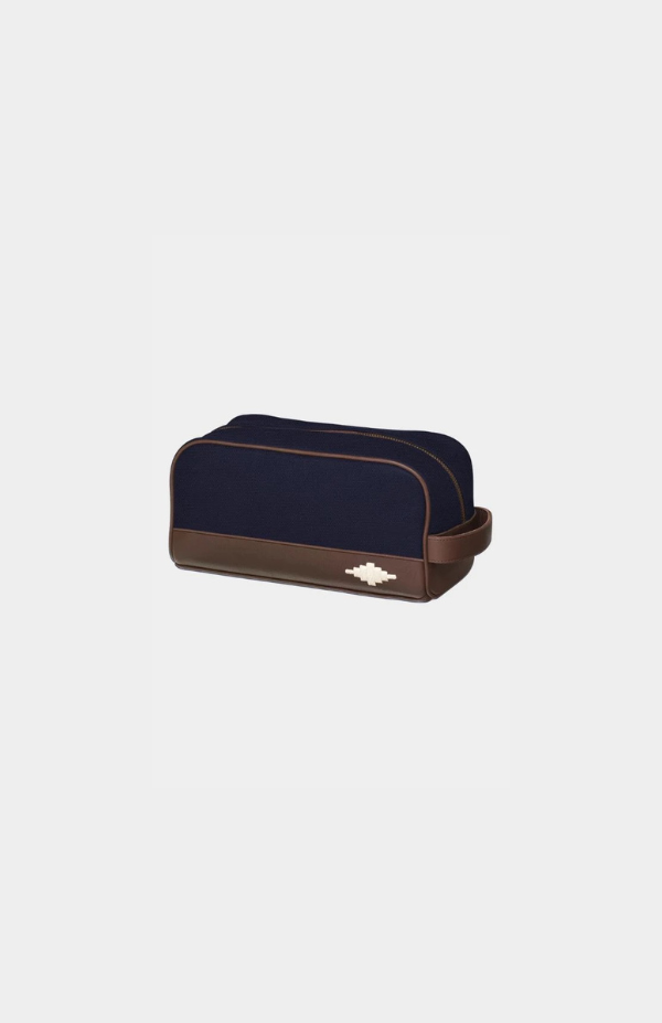 Hombre Washbag - Brown Leather/Navy Canvas