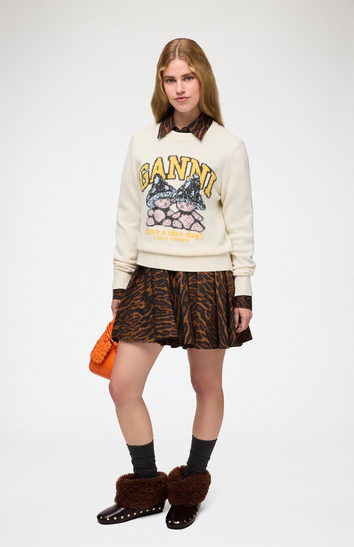 Graphic Wool Sweater Teddy Mushroom