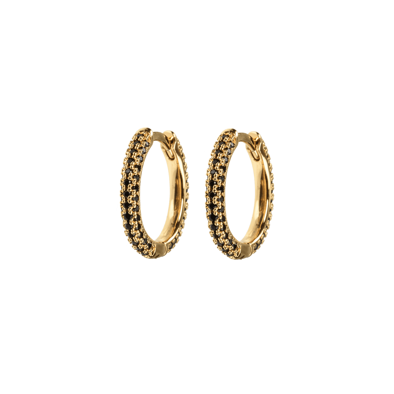 Emilia Medium stone covered hoops Black