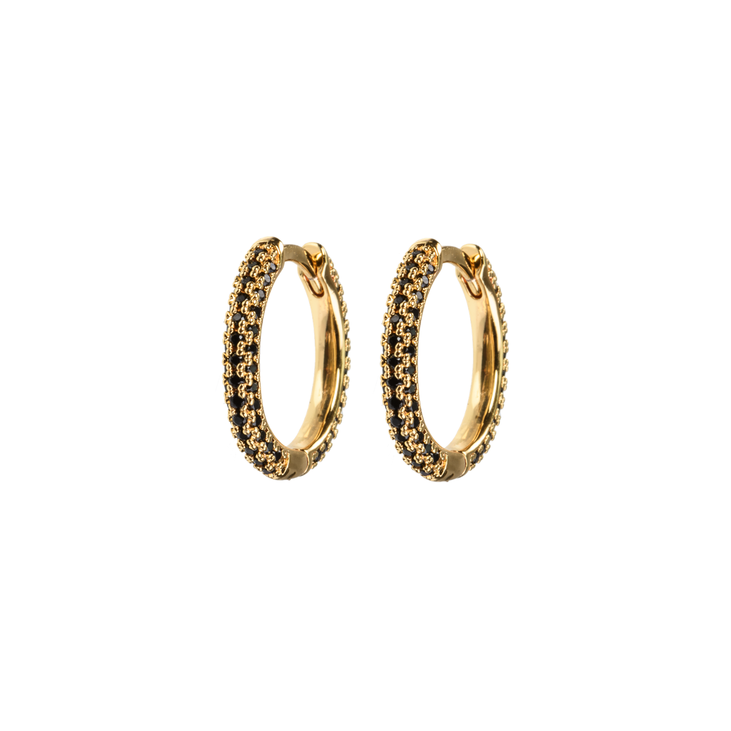 Emilia Medium stone covered hoops Black