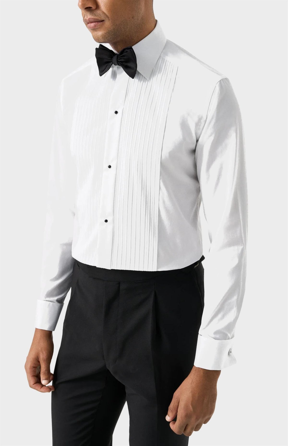 White Plissé Tuxedo Shirt Contemporary