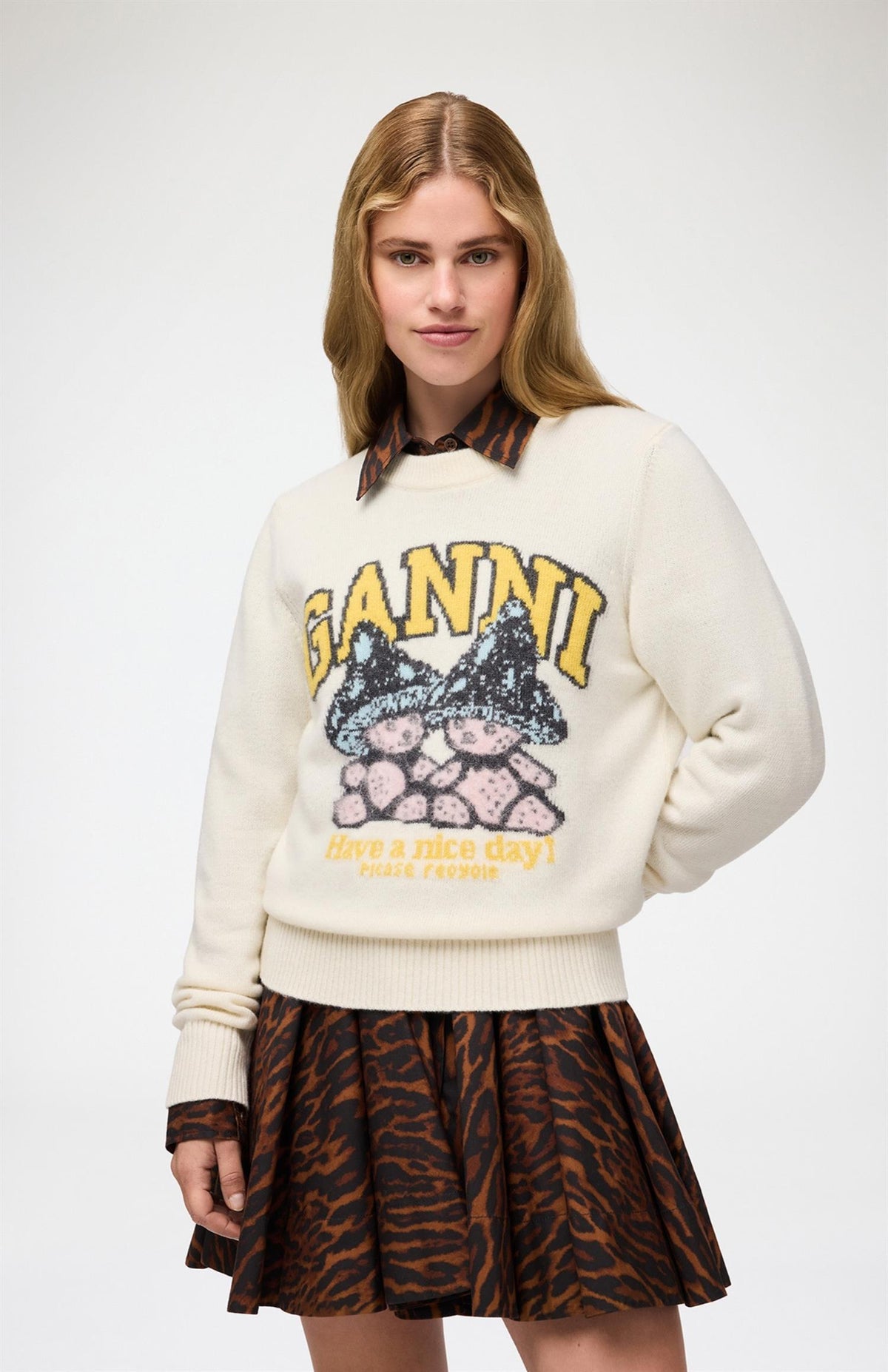 Graphic Wool Sweater Teddy Mushroom