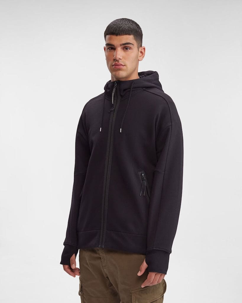 Diagonal Raised Fleece Zipp Google Hoodie