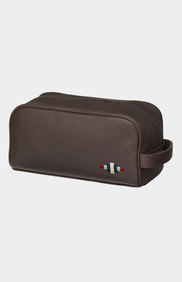 Hombre washbag - Brown Leather / Multi stitching