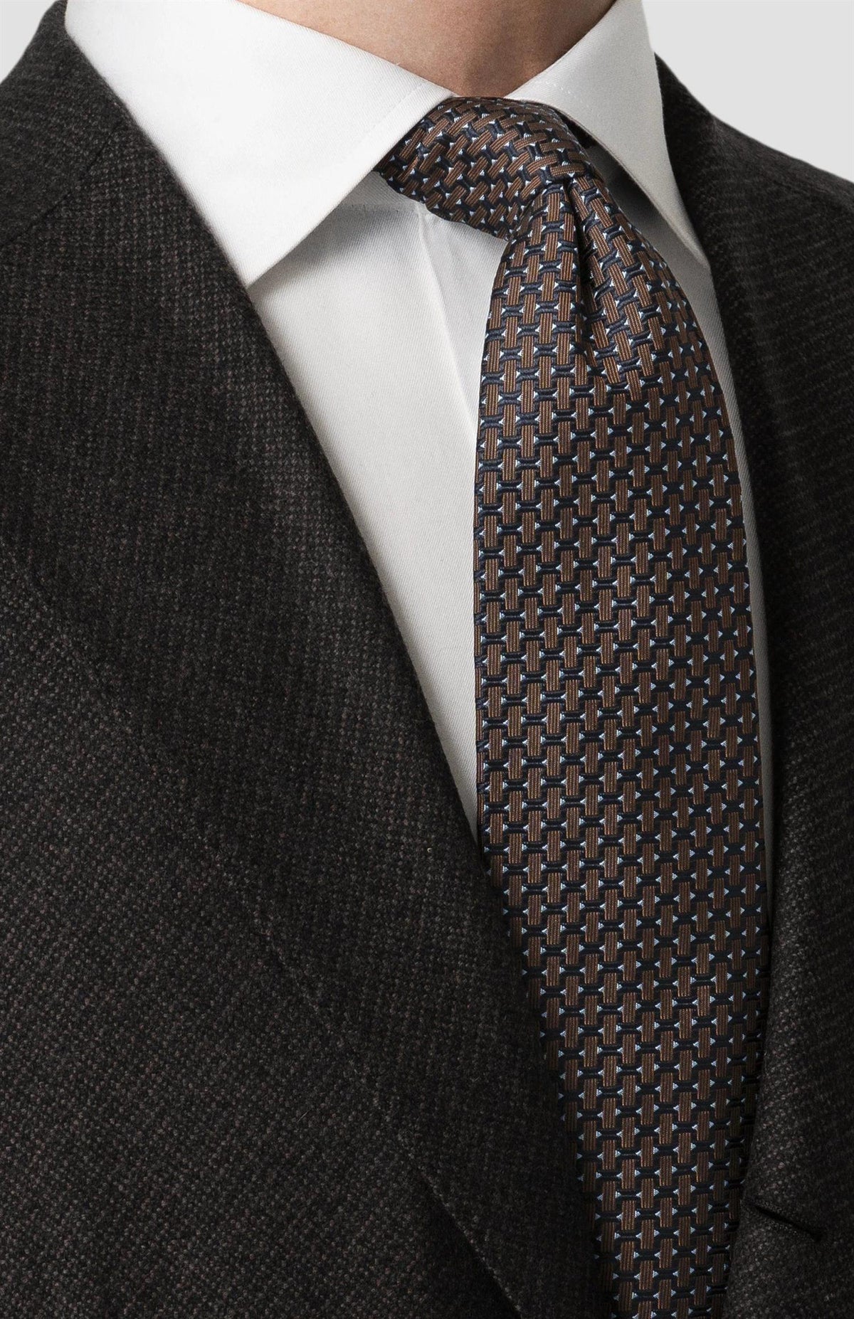 Brown Geometric Woven Silk Tie