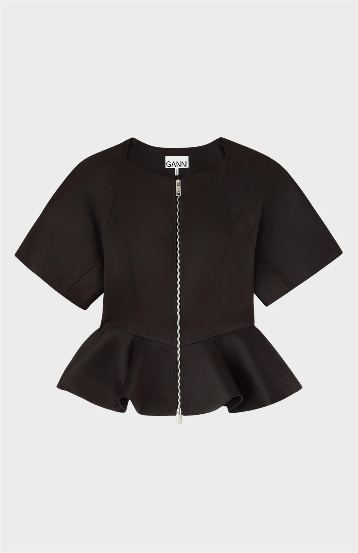 Duchesse Satin Peplum Zip Blouse