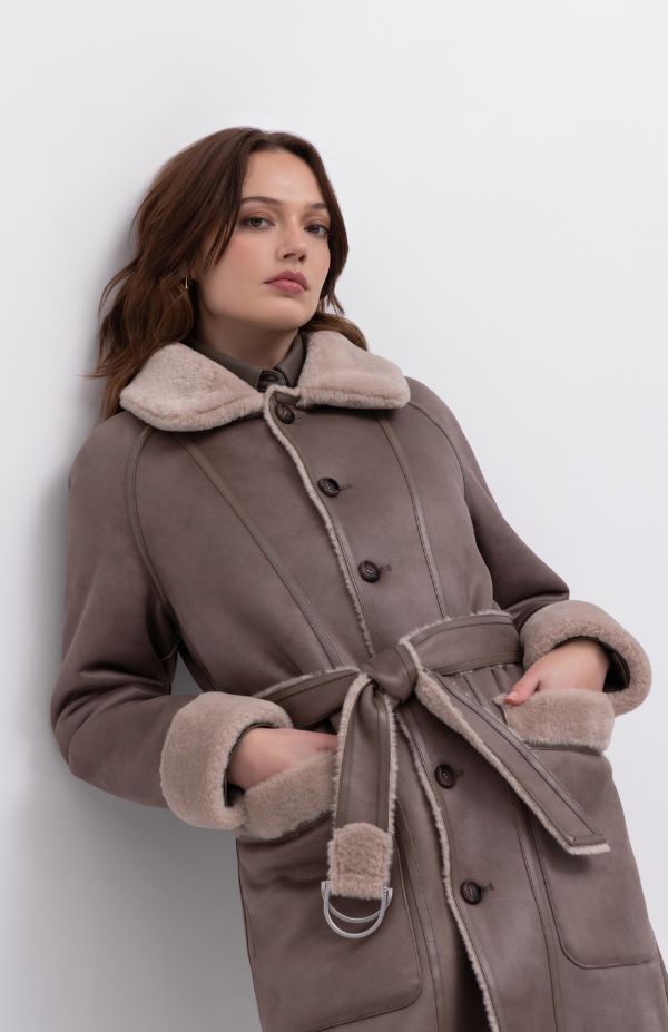 Suedette Bonded Fur Long Coat
