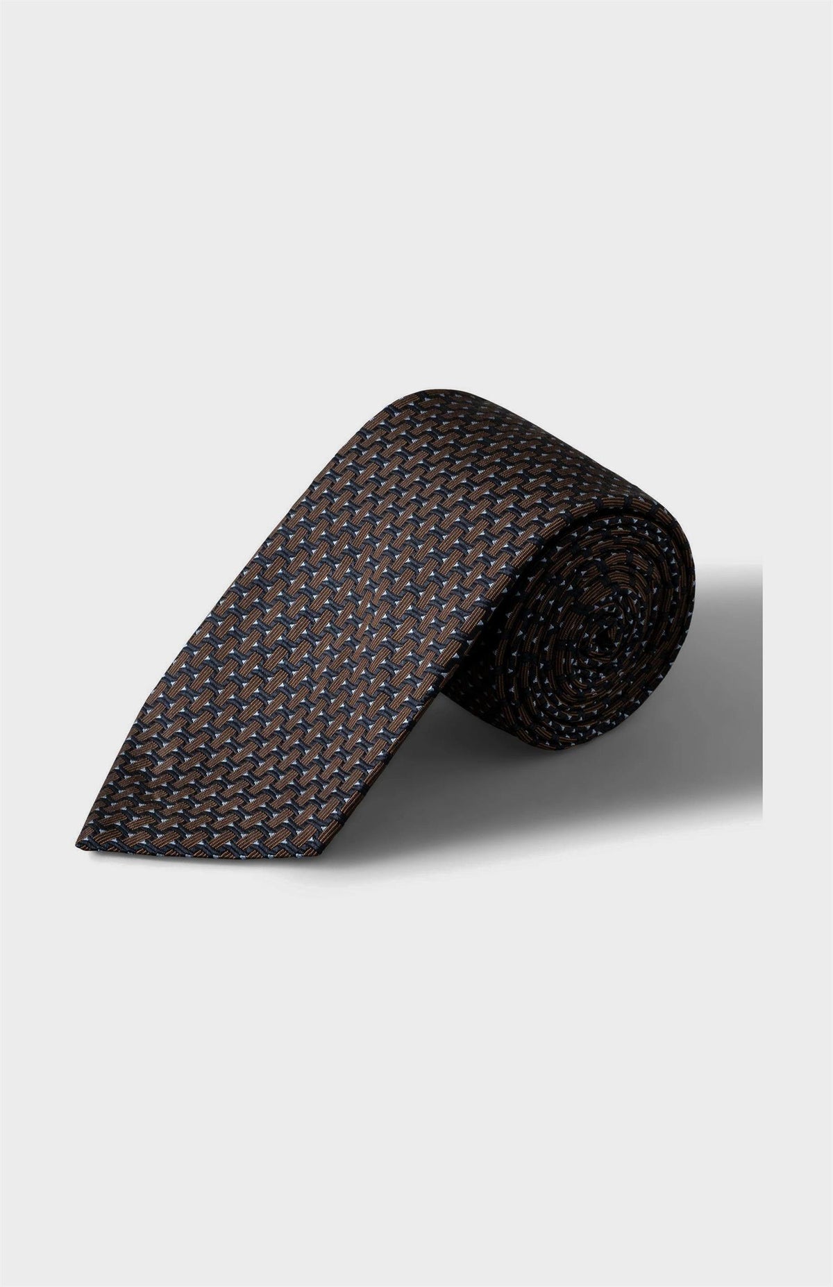 Brown Geometric Woven Silk Tie