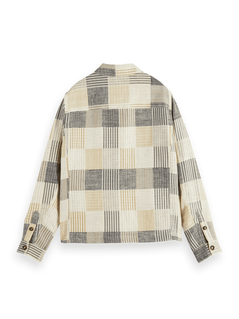 Linen-Blend jacquard check overshirt