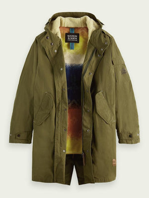Parka jacket with teddy lining
