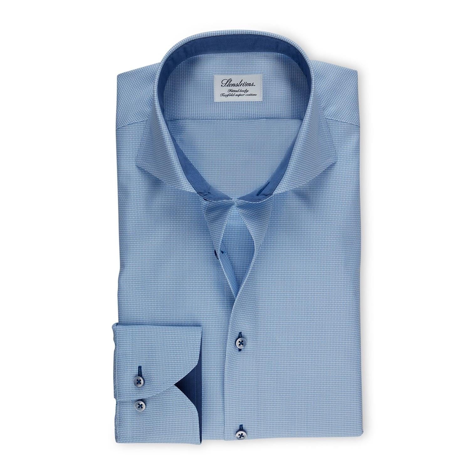 Blue Textured Fitted Body Shirt With Details