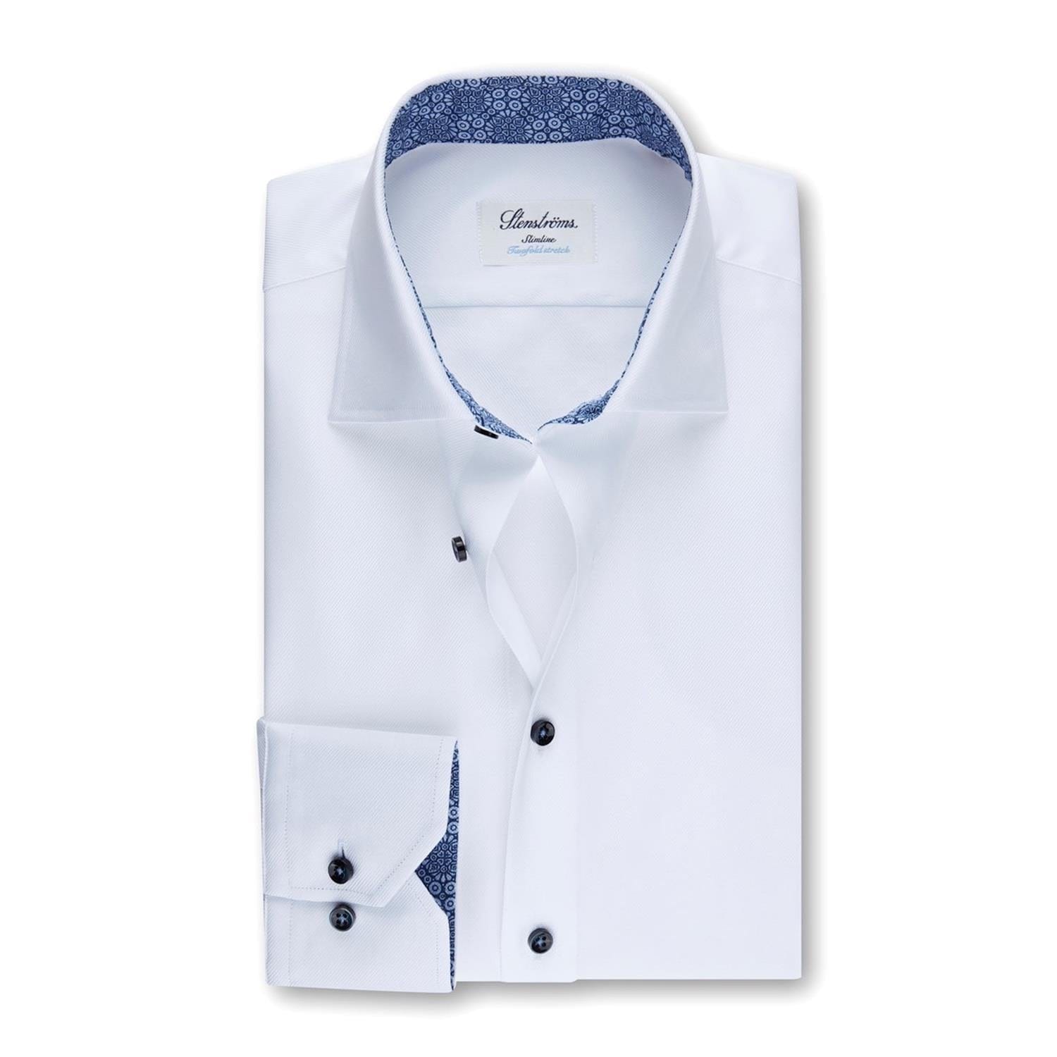 White Slimline Stretch Shirt w. Contrast Details
